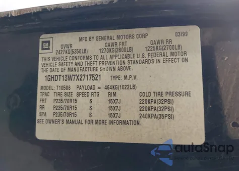 1999 Oldsmobile Bravada из США, поврежденный, VIN 1GHDT13W7X2717521